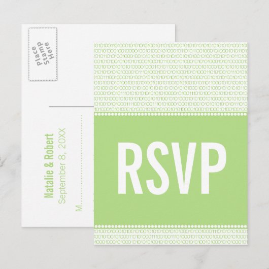 Code binaire Chic geek Carte postale RSVP, Vert (Devant / Derrière)