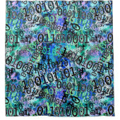 Code binaire de geek dans le rideau en douche bleu (Devant)