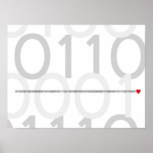 Code binaire Je vous aime poster coeur Geek