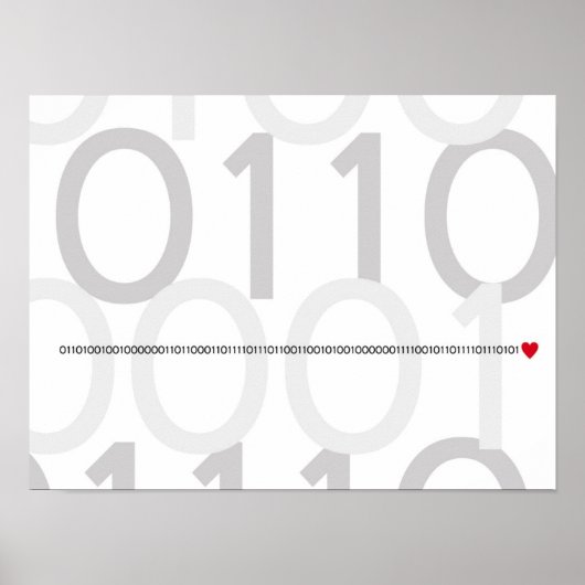 Code binaire Je vous aime poster coeur Geek (Devant)