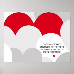 Code binaire Je vous aime poster coeur Geek