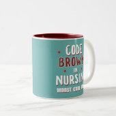 Code Bruin Verpleegkunde Slechtste Code ooit Tweekleurige Koffiemok (Voorkant rechts)