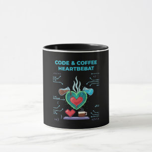 Code & Coffee Hartslag   Grappige Geek Programmeur Mok