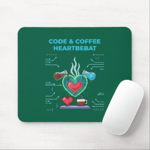 Code & Coffee Hartslag Grappige Geek Programmeur Muismat