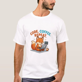 Code Coffee Repeat T-Shirt | Schattige Vos Progra