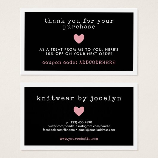 Code Coupon Coeur Rose Petite entreprise (Devant & derrière)