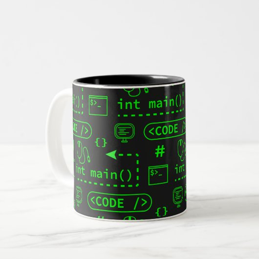 Code en zo - zwart tweekleurige koffiemok (Voorkant links)