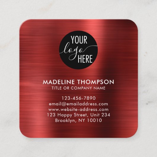 Code geborsteld Metallic Red Company QR Vierkante Visitekaartje (Voorkant)