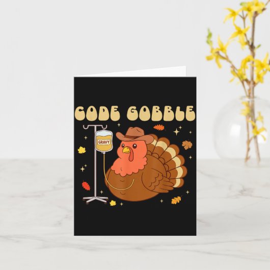 Code Gobble Funny Thanksgiving Nurse Rn Cna Medica Kaart (Gele Bloem)