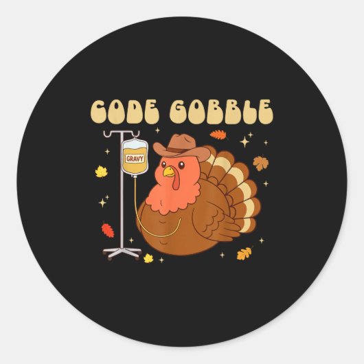 Code Gobble Funny Thanksgiving Nurse Rn Cna Medica Ronde Sticker (Voorkant)