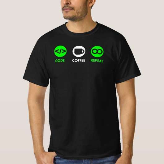 Code Koffie Herhaal het Leven van de Programmeur T-shirt (Voorkant)