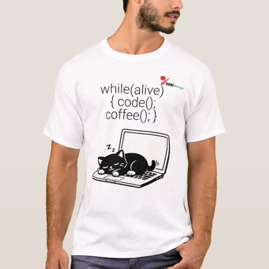 Code Koffie Herhaal Kat T-Shirt (Voorkant)