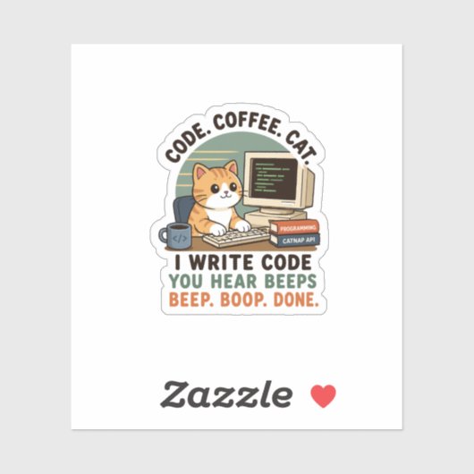 Code Koffie Kat Programmeur Humor Illustratie Sticker (Vel)