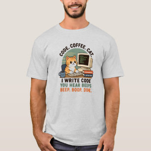Code Koffie Kat Programmeur Humor Illustratie T-shirt