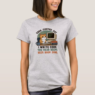Code Koffie Kat Programmeur Humor Illustratie T-shirt