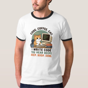 Code Koffie Kat Programmeur Humor Illustratie T-shirt