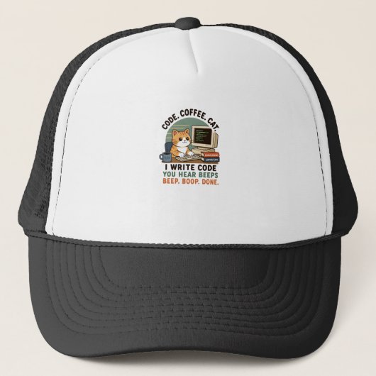 Code Koffie Kat Programmeur Humor Illustratie Trucker Pet (Voorkant)
