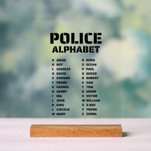 Code phonétique du tableau d'identification alphab (Neutre)