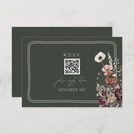 Code QR Anémone Rustique Floral Green Wedding RSVP (Devant / Derrière)