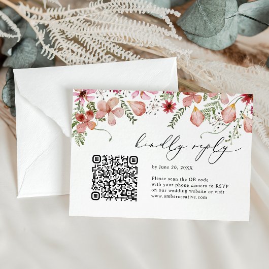 Code QR Aquarelle rose pâle Mariage floral RSVP