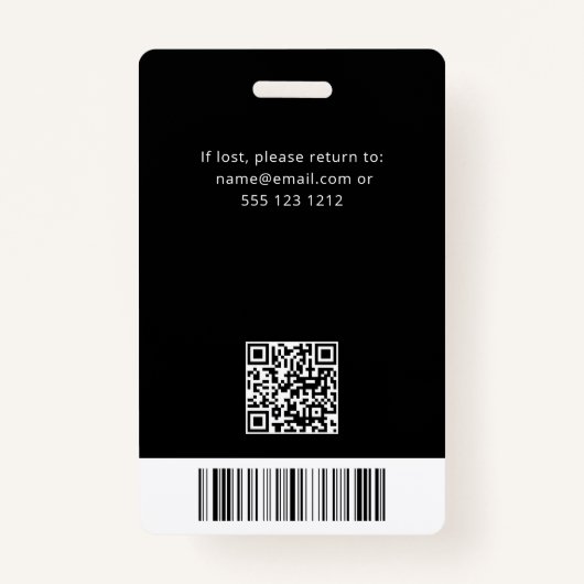 Code QR - Badge noir photo de l'employé (Dos)