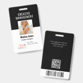 Code QR - Badge noir photo de l'employé (Avant & arrière)