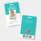 Code QR - Badge Turquoise photo de l'employé (Avant & arrière)