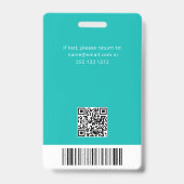 Code QR - Badge Turquoise photo de l'employé (Arrière)