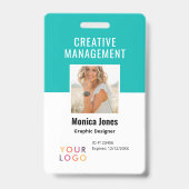 Code QR - Badge Turquoise photo de l'employé (Avant)