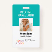 Code QR - Badge Turquoise photo de l'employé (Devant)