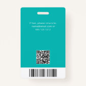 Code QR - Badge Turquoise photo de l'employé (Dos)