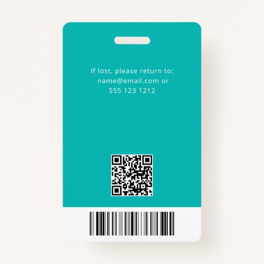 Code QR - Badge Turquoise photo de l'employé (Dos)