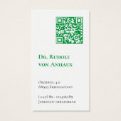 Code QR blanc vert du procureur Cartes de visite (Dos)