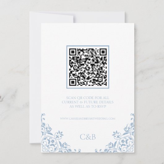Code QR bleu blanc Détails du Mariage Carte de boî (Dos)