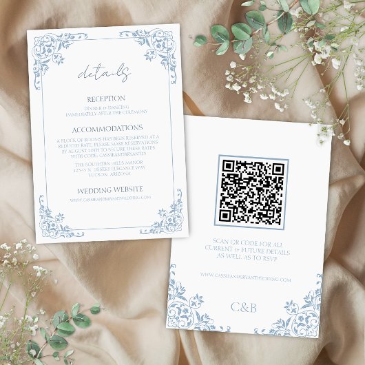 Code QR bleu blanc Détails du Mariage Carte de boî