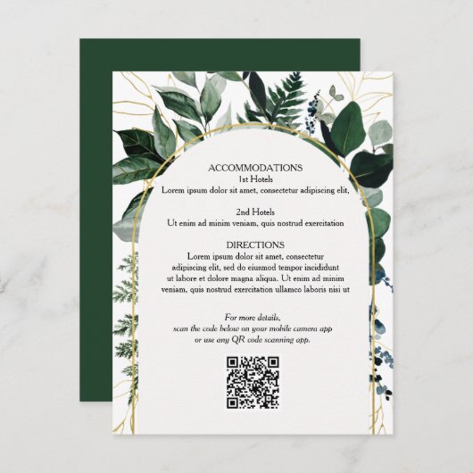 Code QR carte de détails mariage, Moderne Botaniqu (Devant / Derrière)