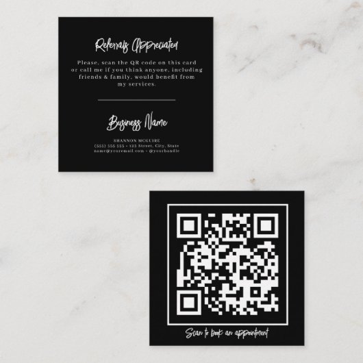 Code QR Carte de référence moderne noir et blanc (Devant / Derrière)