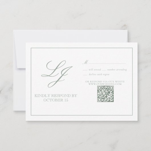 Code QR Carte de réponse Monogramme Script Vert de (Dos)