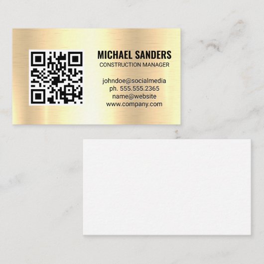 Code QR | Carte de visite Arrière - plan métal dor (Devant / Derrière)