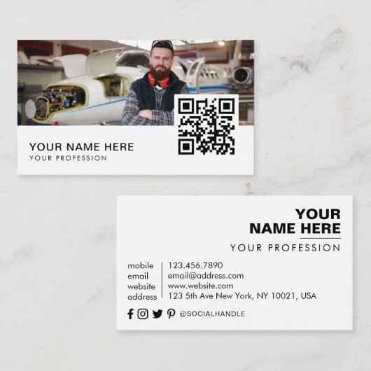 code QR carte de visite de mécanicien d'aéronef (Devant / Derrière)