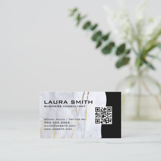 Code QR / Carte de visite en or bleu marbre (Debout devant)