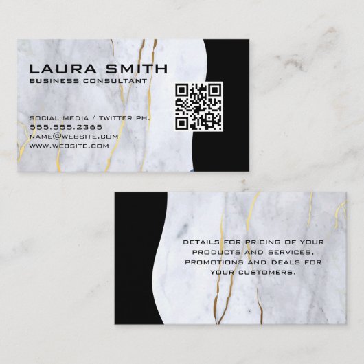 Code QR / Carte de visite en or bleu marbre (Devant / Derrière)