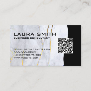Code QR / Carte de visite en or bleu marbre