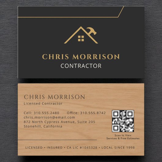 Code QR Carte de Visite Entrepreneur Bois Noir Or