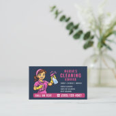 Code QR Carte de Visite Femme de Ménage Rose Bleu (Debout devant)