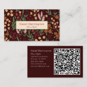 Code QR Carte de visite Floral main tiré Burgandy (Devant / Derrière)