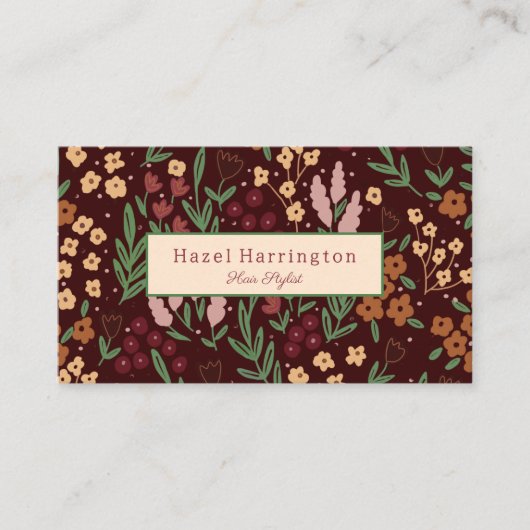 Code QR Carte de visite Floral main tiré Burgandy (Devant)