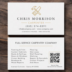 Code QR Carte de Visite Moderne Carreleur Or Blanc