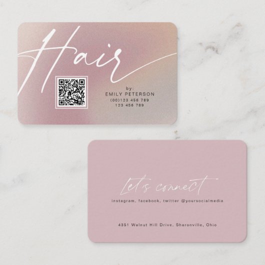 Code QR carte de visite moderne pour coiffeur (Devant / Derrière)