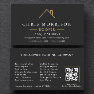 Code QR Carte de Visite Toiturier Moderne Noir Or